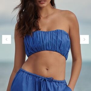 Blue Strapless cropped Top